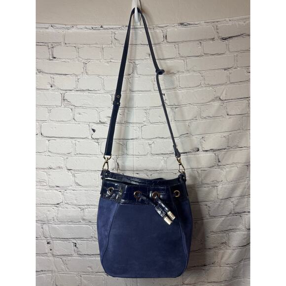 New Brahmin Melinda in Navy Angora (soft suede) bucket bag - Picture 2 of 9
